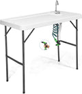 GYMAX Fish Cleaning Table with Sink Folding Fish Cleaning Station with Adjustable Spray Cleaner Foldable &amp Rotatable Faucet Portable Fillet Table for Outdoor Camping Fishing Picnic