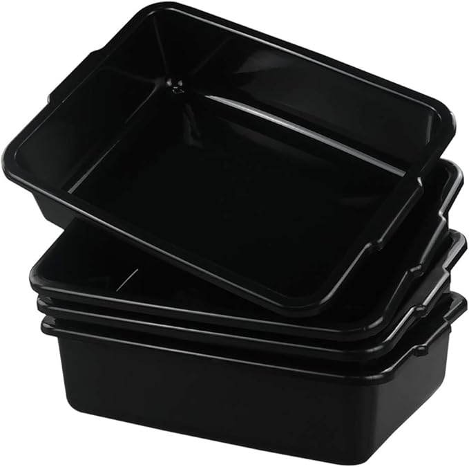 Small 8 L Commercial Tote Box Rectangle Utility Bus Tubs 4-Pack Black