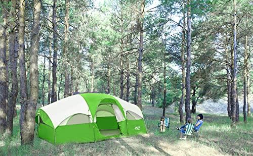 CAMPROS CP Tent 8 Person Camping Tents Weather Resistant Family Tent 5 Large Mesh Windows Double Layer Divided Curtain for Separated Room Portable with Carry Bag