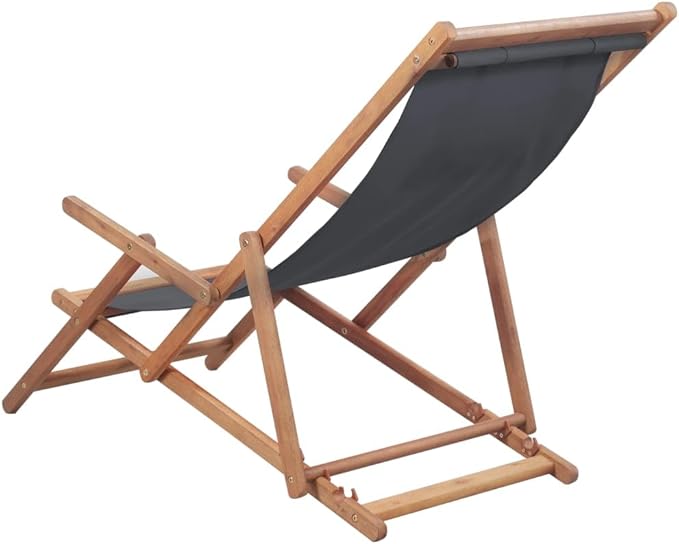 Versatile Folding Beach Chair with Adjustable Recline Comfortable Pillow Wooden Frame Gray