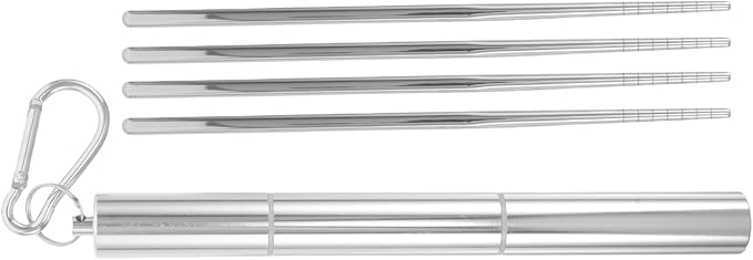 LOGOFUN 4pcs Stainless Steel Travel Chopsticks with Metal Carrying Case Portable Utensils for Camping Hiking Picnic