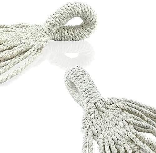 Garden Hammock Double-Sized with Elegant Tassels and Fishtail Knitting White Hammock Includes Tie Ropes Easy to Store Perfect for Indoor and Outdoor Use