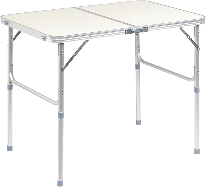 3FT Folding Camping Table with Adjustable Height Legs Indoor Outdoor Lightweight Portable Aluminum Dining Pinic Table (White)