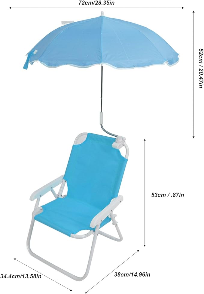 Keenso Kids Folding Beach Chair with Umbrella Sun Shade Adjustable Foldable Portable Outdoor Chair for Camping Picnics (Blue)