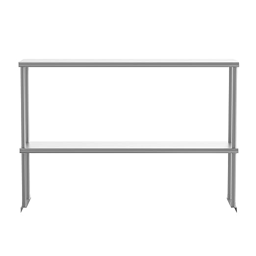 Flash Furniture Reese Commercial Metal Double Kitchen Overshelf Two-Tier Adjustable Shelf 430 Stainless Steel 18 Gauge NSF Certified 48 x 12