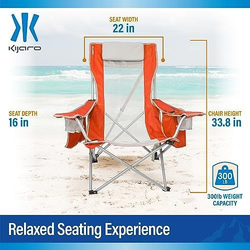 Kijaro Beach Sling Chair with Cooler Pocket - Various Fun Colors &amp Patterns - Perfect Beach Folding Chair and Camping Chair - Includes a Detachable Pillow