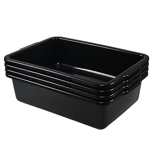 32 L Commercial Bus Tub Large Plastic Bus Box Black 4 Pack