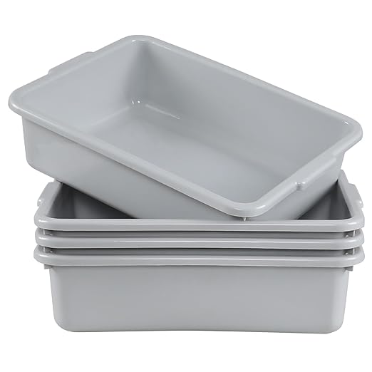 13 Liters Commercial Plastic Bus Boxes Plastic Bus Tubs for Restaurant Gray 4 Packs