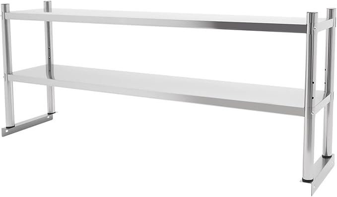 12'' x 60'' Stainless Steel Overshelf Commercial 2 Tier Shelf Adjustable Shelf Storage for Kitchen Restaurant and Workshop Weight Capacity 176lbs