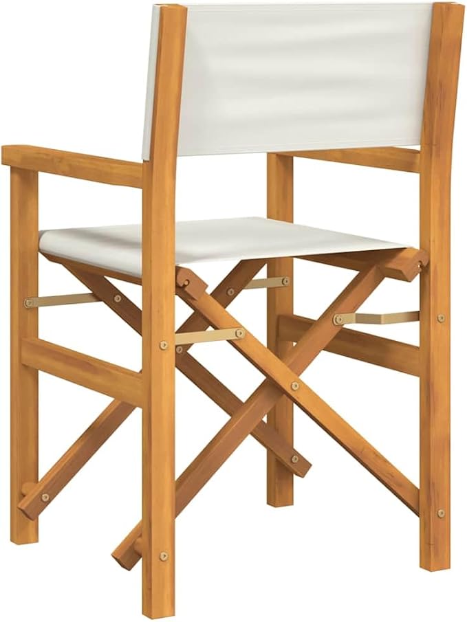 Solid Teak Wood Folding Director's Chair with Cream Polyester Seat Portable and Durable for Outdoor Garden Balcony Patio Camping and Dining Lightweight Foldable Design