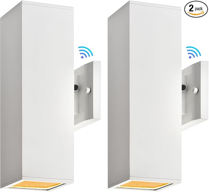 wowlite Modern Porch Lights White 2 Pack Dust to Dawn Outdoor Light Waterproof Outdoor Wall Lights Exterior Up and Down Lighting 13 Square Outdoor Wall Sconce Lights for House Garage Front Door
