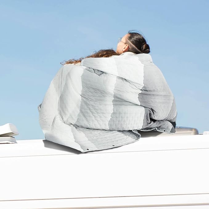 Outdoor Camping Quilt Warm Thick Blanket with Polar Fleece Packable Down Wearable Camp Blankets with Snap Buttons Soft Puffy Quilt for Cold Weather (Mountains 76'' x 56'')