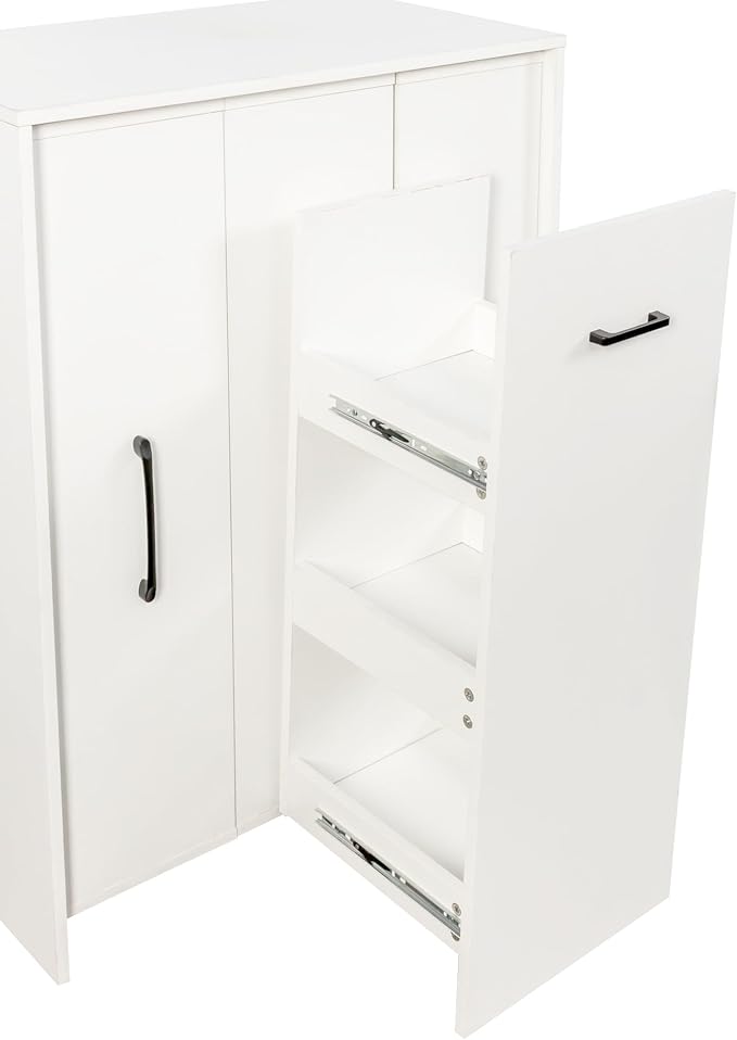 Tall Freestanding Kitchen Pantry Storage Cabinet Single Door with 3-Tier Pull-Out Shelving Adjustable Shelves Versatile Cabinet for Kitchen Dining Living Room Office Salon Store