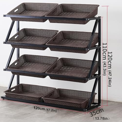 Store Display Rack Wall Mounted Storage Rack Supermarket Convenience StoreCommercial Supermarket Vegetable &amp Fruit Shelf Organizer 4-Tier Snack Rack Display with 8 Baskets Large Capacity