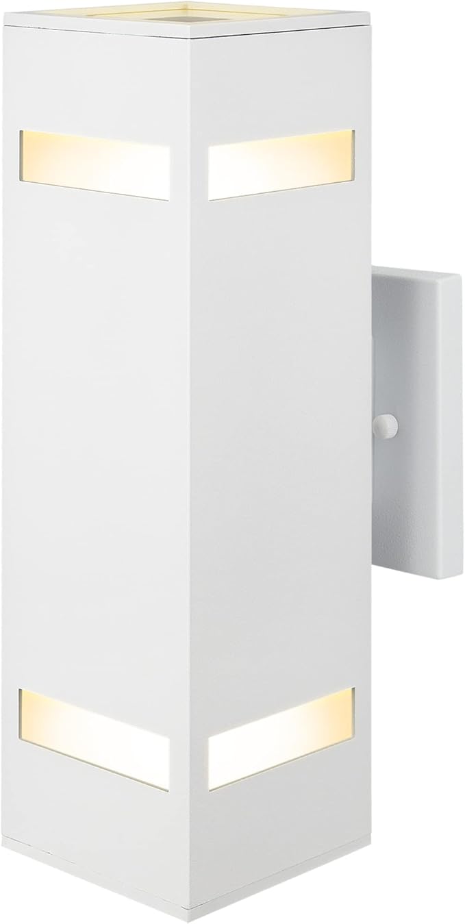 Aluminum Modern Outdoor Wall Lights Exterior Up Down Lighting Square Cylinder Porch Wall Lantern for Entryway Front Door Hallway Garden Matte White Finish [UL Listed]