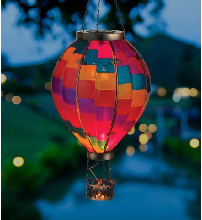 Regal Art &amp Gift Hot Air Balloon Solar Lantern – Hanging Solar-Powered LED Lights Waterproof Portable Decorative Outdoor Lamp Made of Metal &amp Glass for Garden Patios &amp Pathway – Stripe(X
