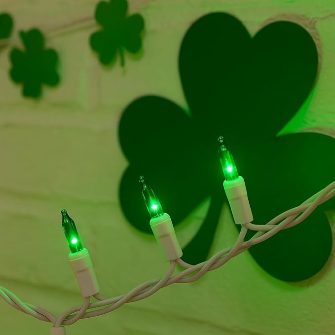 Novelty Lights 50 Feet 100 Bulb Incandescent Mini Light String Green with 6-Inch Spacing on White Wire UL Listed Commercial Grade Indoor/Outdoor Mini Lights Connectable End-to-End
