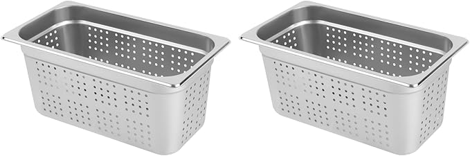 DYNAMI 2-Pack 1/3 Size 6 Deep Perforated Stainless Steel Steam Table Pan Commercial Catering Food Pan
