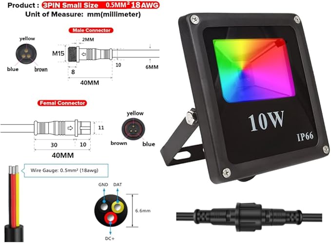 LED Flood Lights10W RGB Smart floodlightWS2811 led Pixel Flood Light led addressable Pixel floodlight DC12-24VInput IP65X-Connect for Party/Outdoor Decorations/Garden/Stage Lighting