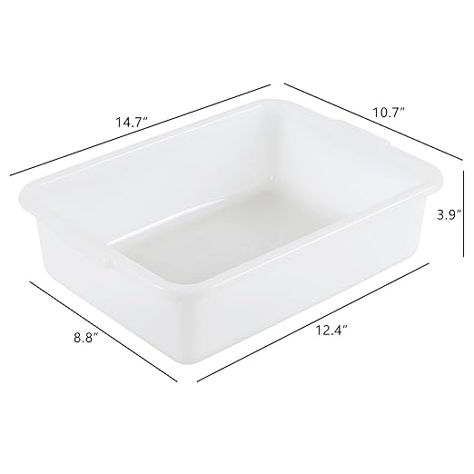 Yuright 8L Plastic Commercial Bus Tub 4 Pack Small Bus Bin Restaurant White Wash Tub Basin