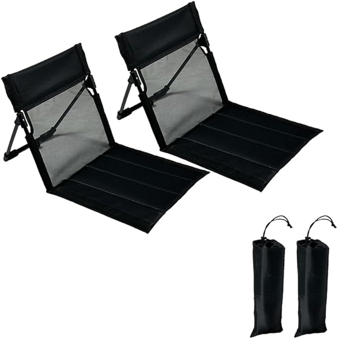 2 Pack Foldable Camping Chairs with Mesh BackrestUltra-Light Portable Beach Chairs with Carry Bag for Sunbathing Swimming Poolside Picnic Lawn Road Trips (Black)