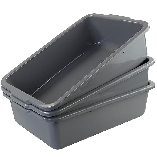 32l Large Grey Bus Bins for Restaurant 3 Packs Plastic Bus Tubs Commercial