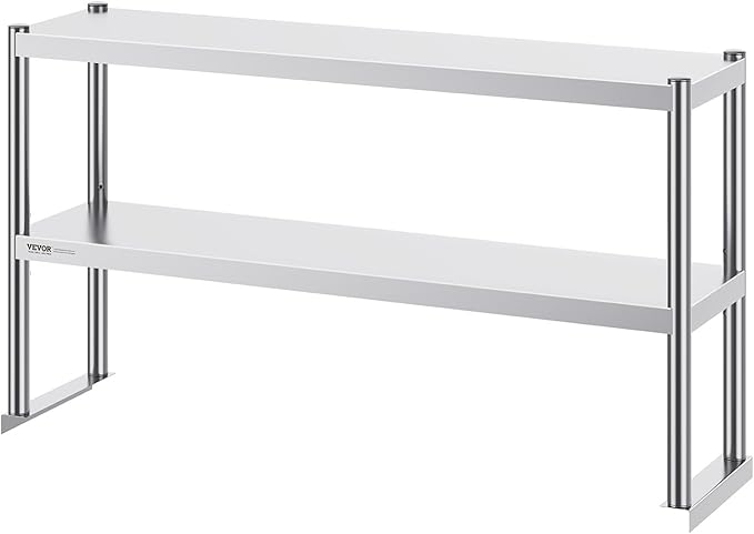 VEVOR Double Tier Stainless Steel Overshelf 12 x 72 Inch Double Deck Height Adjustable Prep Work Table for Kitchen Restaurant and Workshop
