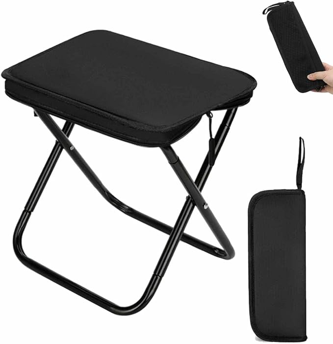2-in-1 Outdoor Folding Chair &amp Bag Foldable Backpack Stool Portable Mini Outdoor Camping Fishing Folding Seat with Adjustable Shoulder Strapfor Hiking Picnics Outdoor Barbecue (Black L)