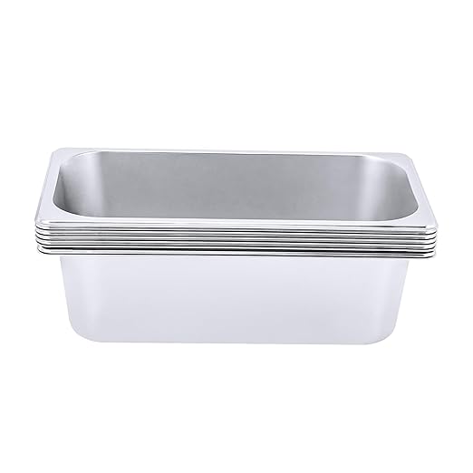 LOYALHEARTDY Steam Table Pan 6 Pack Pans 1/3 Size 4 Deep Commercial Hotel Pan 201 Stainless Steel Catering Food Pan Restaurant Supplies for Party Buffet and Event Catering