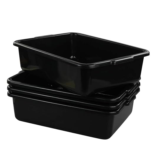 8 Liters Plastic Commercial Bus Tub Set of 4 Black Rectangle Plastic Dish Pans