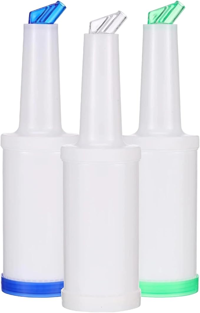 Liquid Pour Bottles Set - 1 Liter: 3 Pieces Colored Spouts