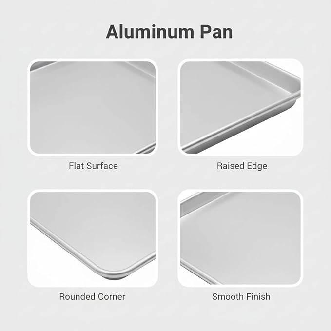 Commercial Aluminum Sheet Pan For Baking Roasting Toasting 9.6 X 13 In &amp Easy Clean Bun Pan Silver