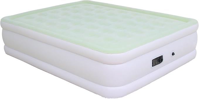 Queen Size Air Mattress with Built-in Pump Inflatable Bed Blow Up Mattress 18in Green White