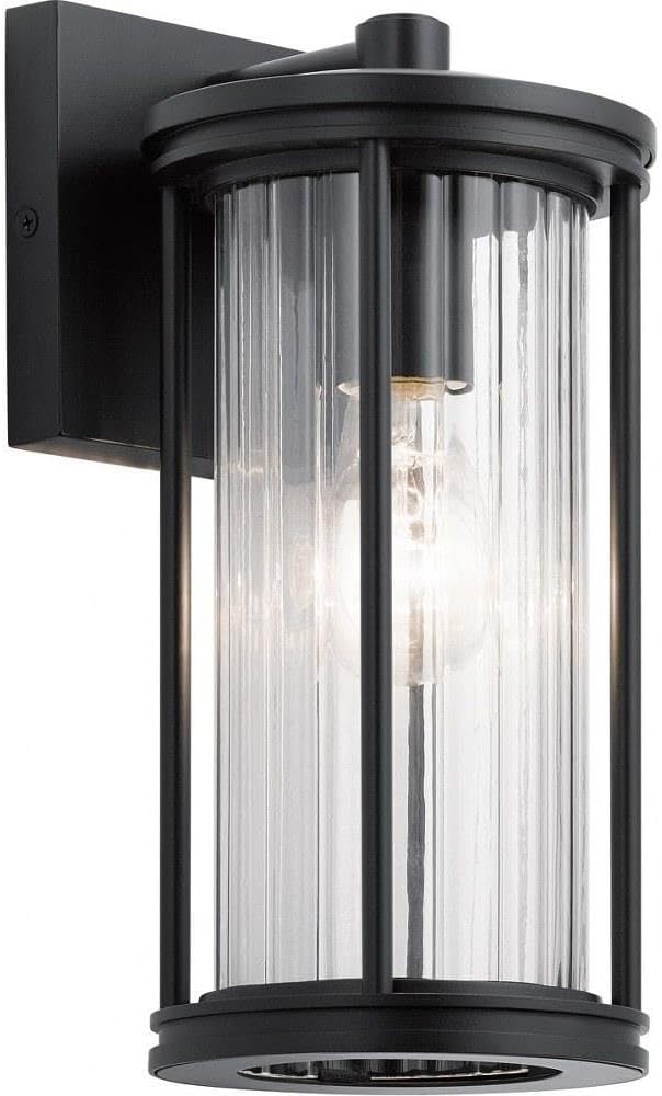 Kichler Barras 11.5 1 Light Outdoor Wall Light with Clear Ribbed Glass in Black
