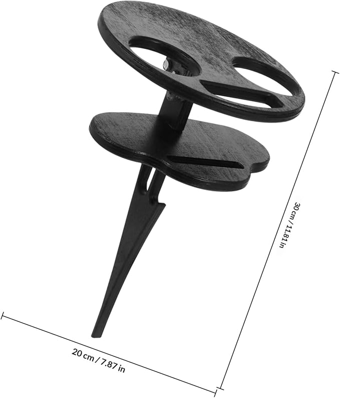Portable Foldable Outdoor Wine Table with Two-Tier Wood Storage Black Picnic Snack Table for Beach Camping and Backyard Parties