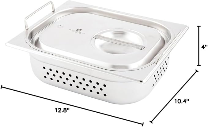 Restaurantware Perforated Steam Table Pan - Half Size - 4 Deep - Collapsible Handles - Anti Jam - Commercial Grade Stainless Steel - 1ct Box - Met Lux
