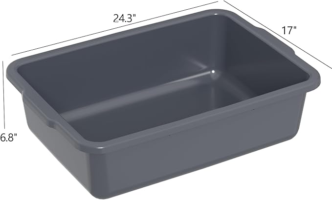 32 Liter Large Commercial Bus Trays Tote Box Grey Plastic Wash Basins Set of 4