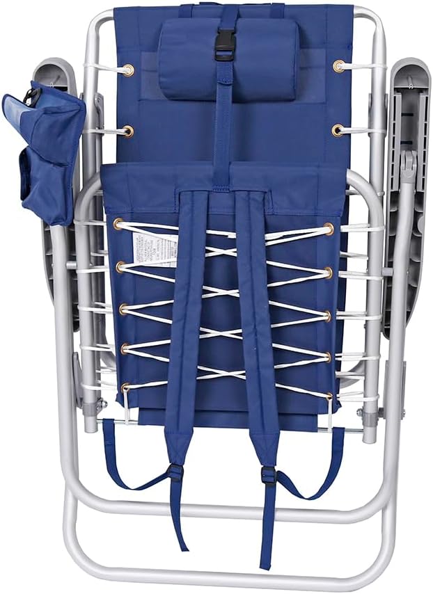 Ultimate Heavy Duty High Seat Aluminum Folding Backpack Beach Chair for Adults | Lay Flat 5 Reclining Positions | Removable Insulated Cooler Pouch | 300 lbs Weight Capacity