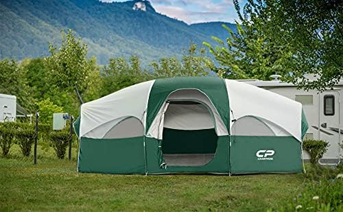 CAMPROS CP Tent 8 Person Camping Tents Weather Resistant Family Tent 5 Large Mesh Windows Double Layer Divided Curtain for Separated Room Portable with Carry Bag