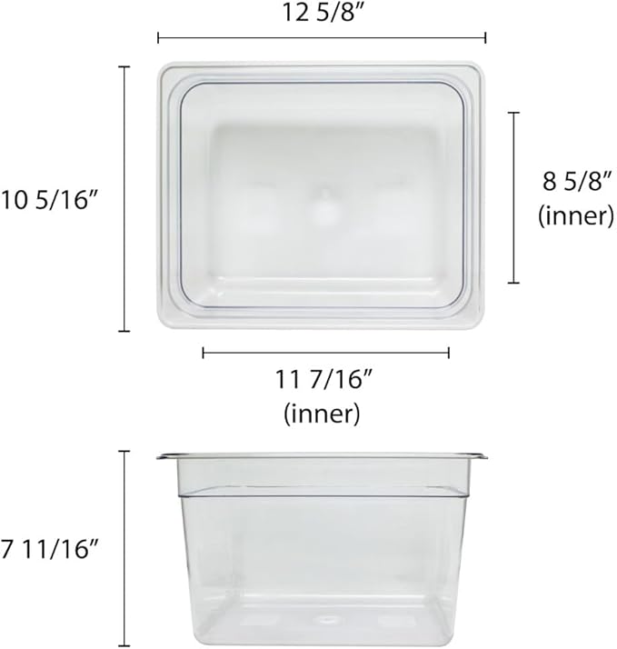 TrueCraftware- Half Size 8” Deep Food Pan Polycarbonate Clear Color- Food Storage Containers Commercial Hotel Plastic Food Pans Catering Buffets and Restaurants for Fruits Vegetables Beans Corns