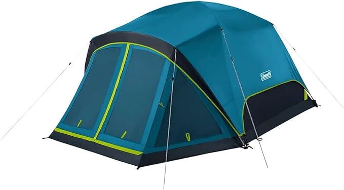 Coleman Skydome Dark Room Camping Tent with Screen Porch &amp 5-Minute Setup Weatherproof 4/6 Person Tent Blocks 90% of Sunlight Rainfly &amp Carry Bag Included Made of PFAS-Free Materials