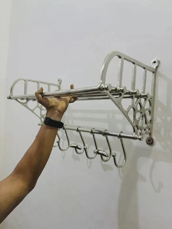 Stainless Steel Wall Shelf with Hooks | Bathroom Kitchen Storage Rack | Durable &amp Rust Resistant