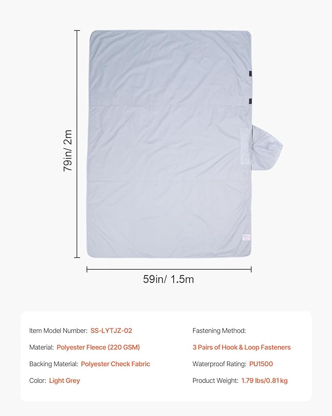 VEVOR Camping Blanket Large Warm Wearable Stadium Blanket Waterproof &amp Windproof Polyester Fleece Flame Retardant Great for Outdoors Picnics Hiking Sports Events Travel 79 x 59 Light