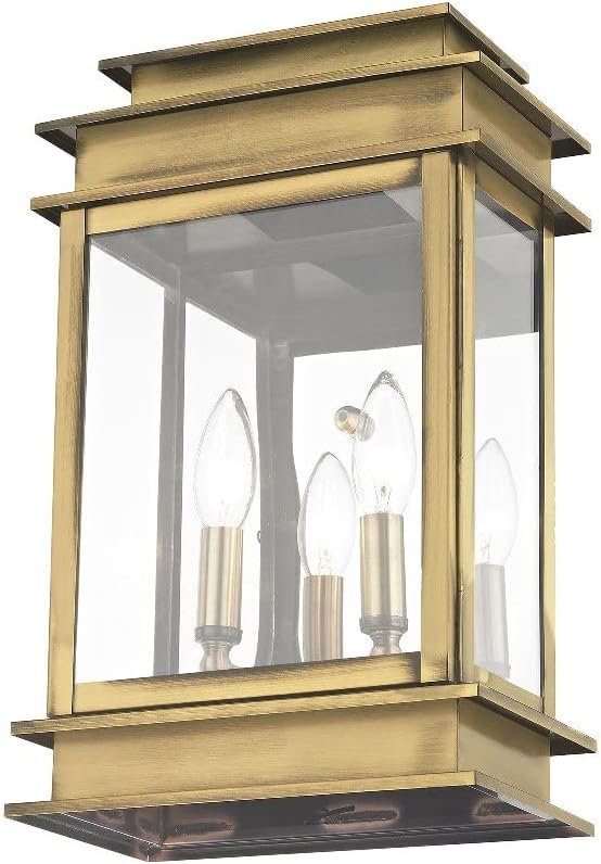 Livex Lighting 2016-01 Transitional Two Light Outdoor Wall Lantern from Princeton Collection Finish Antique Brass