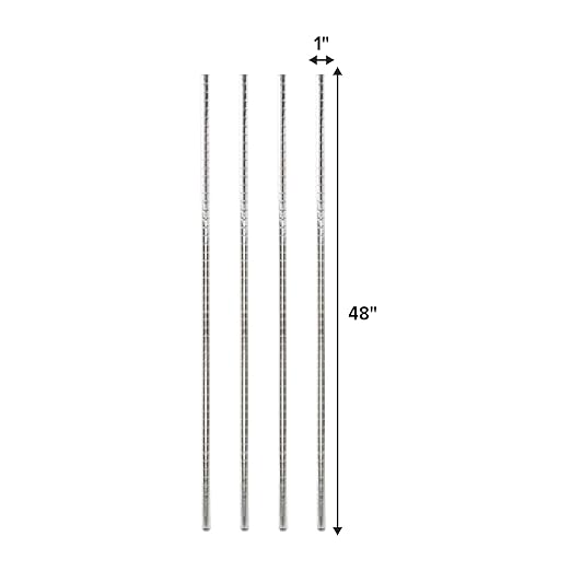 Stainless Steel Chrome Wire Shelving Posts – Set of 4 Adjustable Poles (48) – Heavy Duty Commercial Grade for Wire Racks &amp Storage Shelving Units