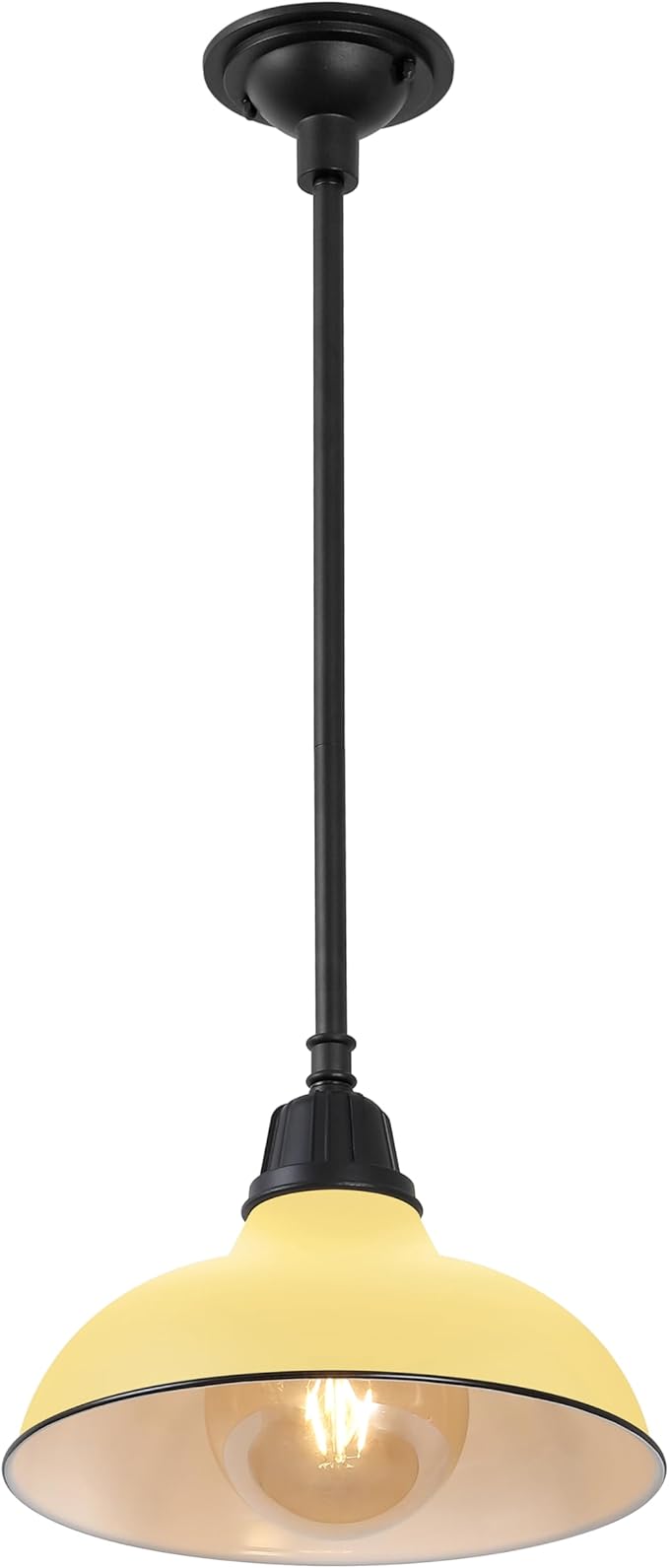 JONATHAN Y 12.25 Matte Yellow 1-Light Farmhouse Indoor/Outdoor LED Pendant Iron Hanging Light and Black Metal Shade Rustic Ceiling Lamp for Kitchen Island LED Bulb Included (JYL7611H)