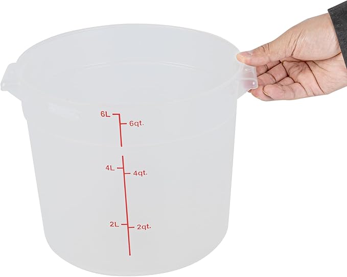 Restaurantware-Met Lux 6 Quart Food Storage Container 1 Translucent Storage Container - Lids Sold Separately Red Volume Markers Dishwashable Container Side Handles For Storing Foods
