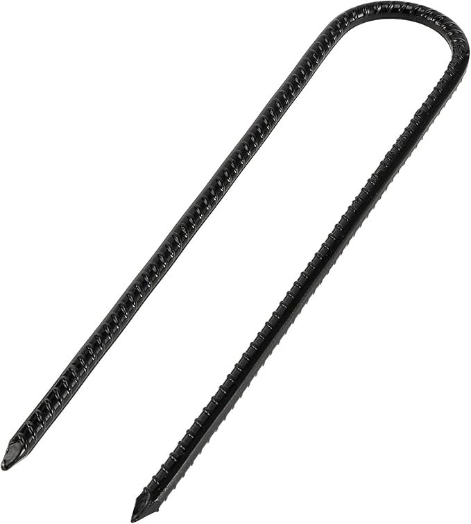 12 Pack 12 Inch U Shaped Rebar Stakes Black U Rebar Hook Heavy Duty Trampoline Wind Anchors Stakes for Camping Tents Soccer Net