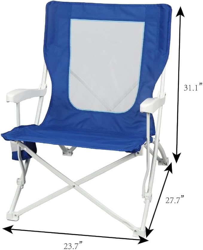 Folding Hard Arm Beach Bag Chair Blue New