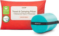 Coop Home Goods Original Adjustable Travel Pillow and Waterproof Pillow Protector Red Bundle with Compressible Stuff Sack Medium-Firm Memory Foam and Washable Cover CertiPUR-US Certified (19x13)